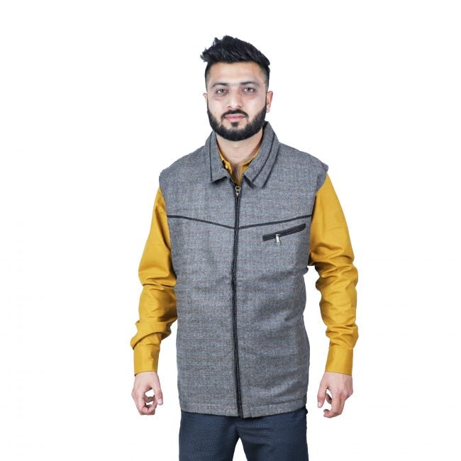 Handloom Woolen Checks Half Jacket - 46