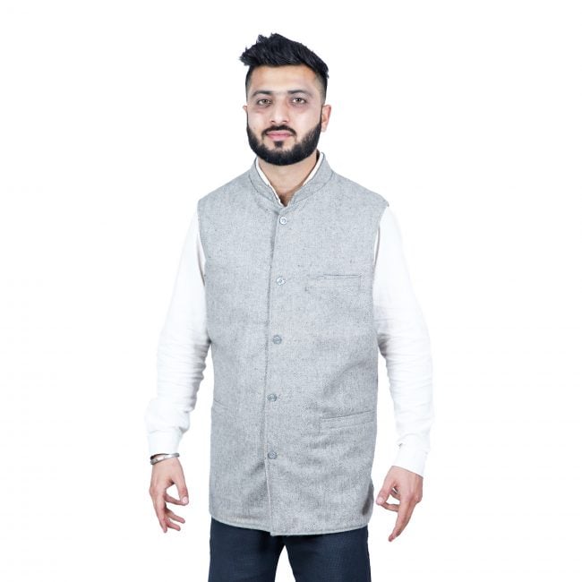 Handloom Woolen Plain Waist Coat - 46