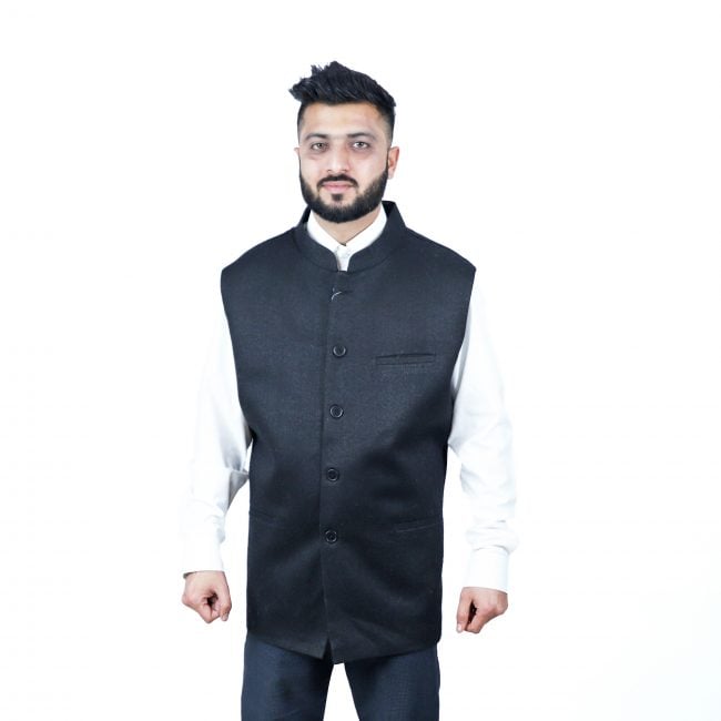 Handloom Woolen Pasting Waist Coat - 46