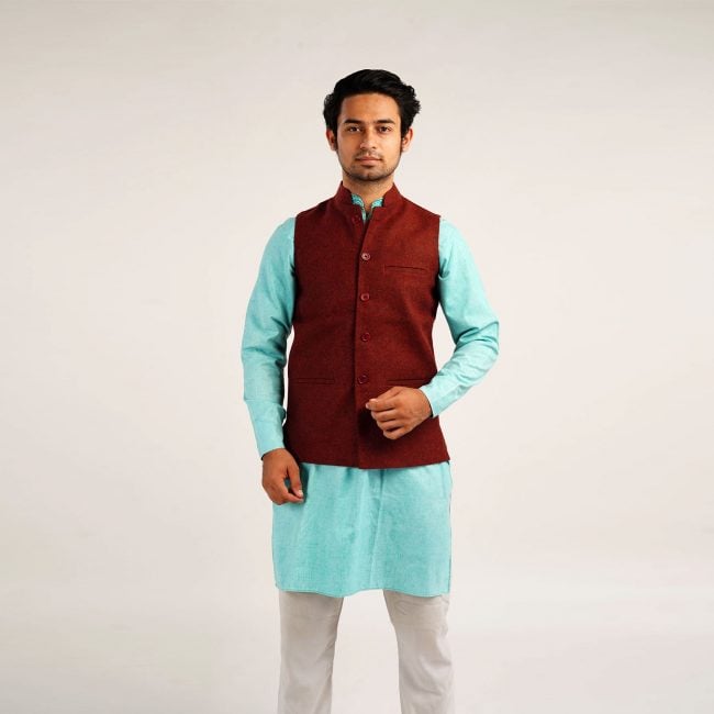 Handloom Woolen Plain Waist Coat - 36