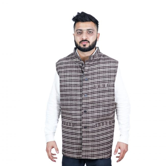 Handloom Woolen Plain Waist Coat - 42