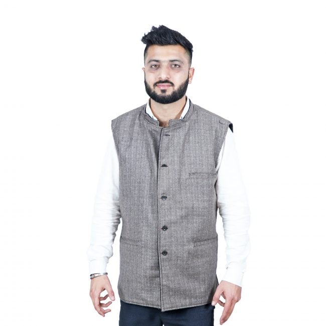 Handloom Woolen Plain Waist Coat - 44