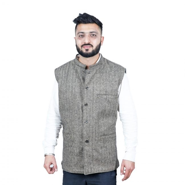 Handloom Woolen Plain Waist Coat - 44