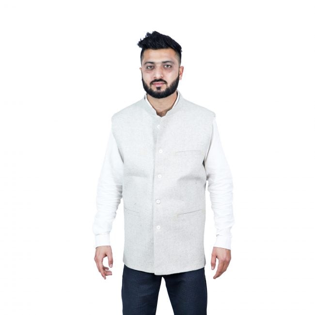 Handloom Woolen Pasting Waist Coat - 44