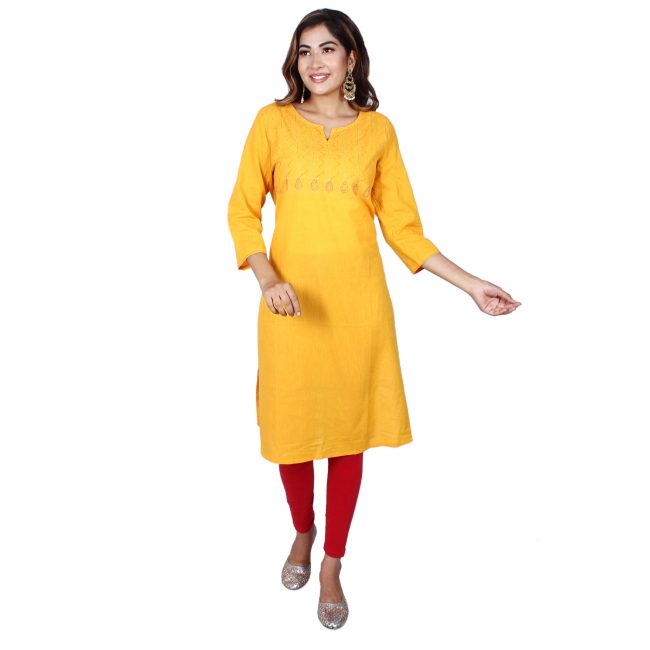Mangalgiri Cotton Kurta With Kantha Work - XL