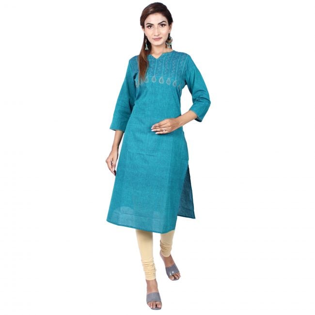 Mangalgiri Cotton Kurta With Kantha Work - S