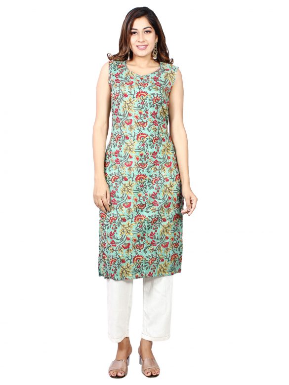 Cotton Hand Block Print Double Layer Kurti - XL