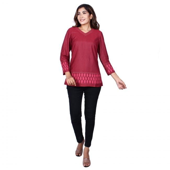 Silk Short Kurta with Applique work - S