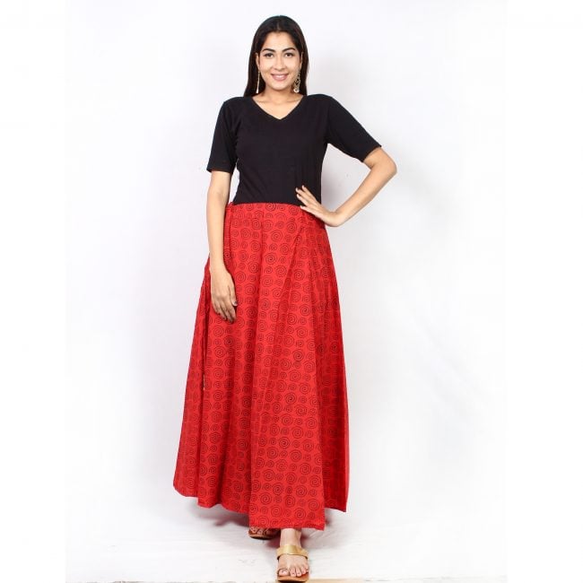 Cotton Hand Block Print Embroidered Skirt
