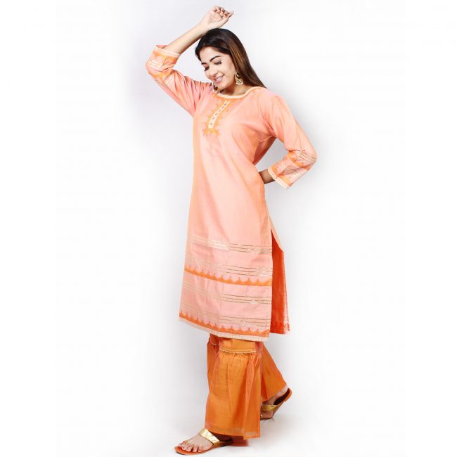 Chanderi Kurta With Palazzo - L