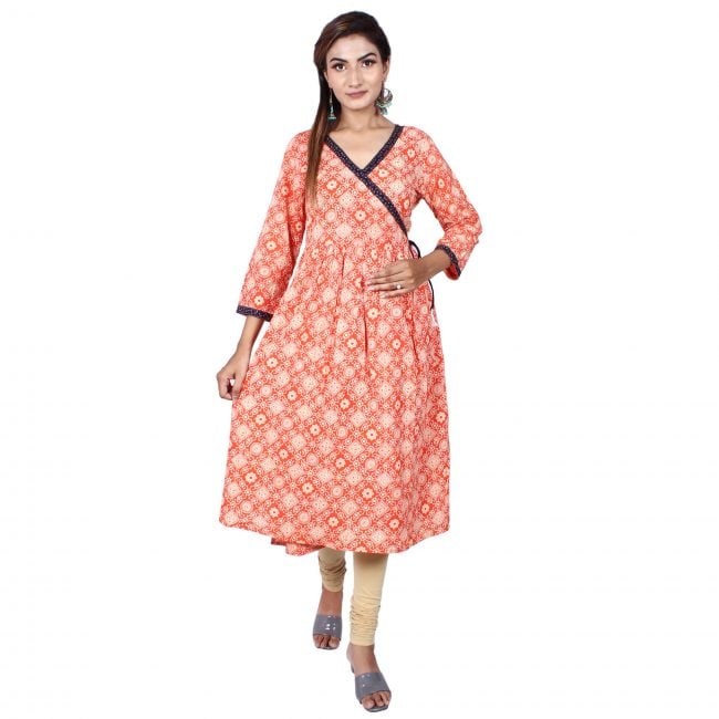 Cotton Block/ Ajrakh Print Round bottom Angrakha Pattern Kurta - M