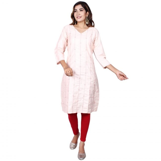 Silk Kurta with Kantha work - White - L