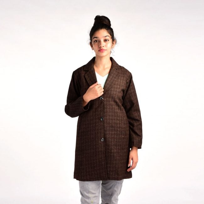 Handloom Woolen Checks Long Coat - 36