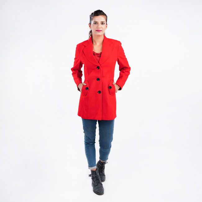 Handloom Pure Wool Plain Long Coat - 38