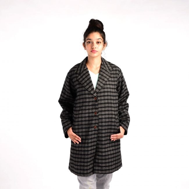 Handloom Woolen Checks Long Coat