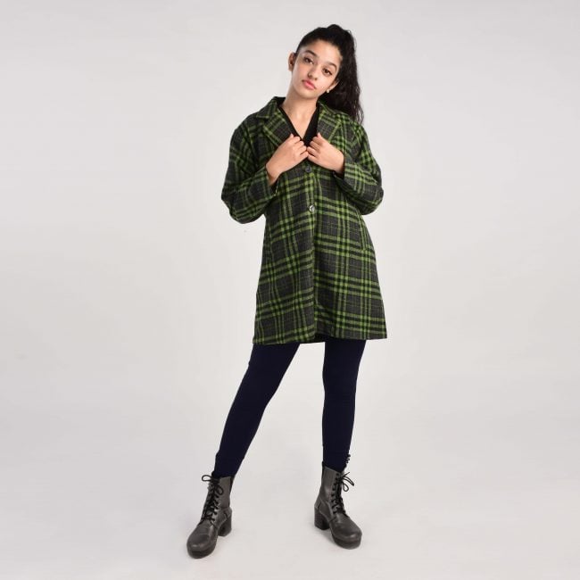 Handloom Woolen Checks Long Coat