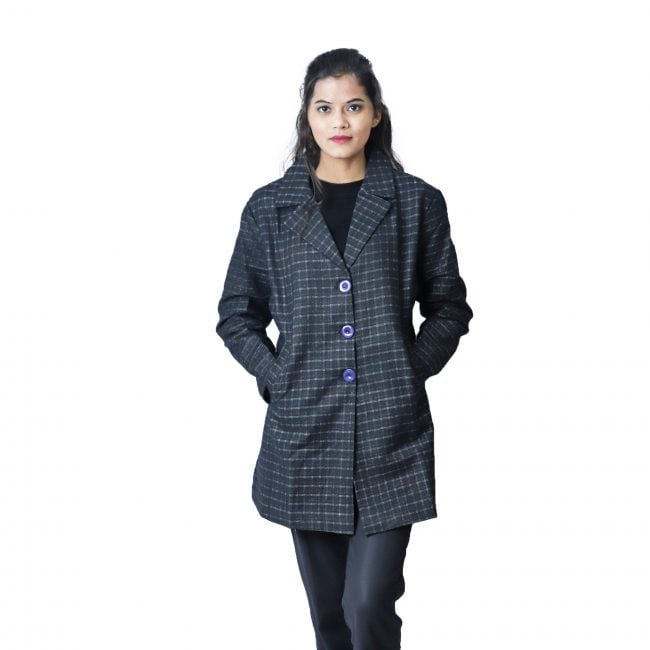 Handloom Woolen Checks Long Coat