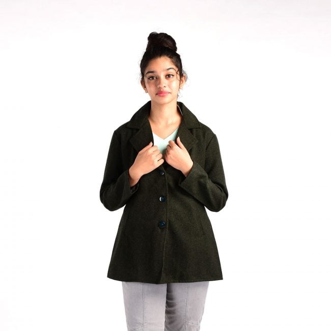 Handloom Woolen Twill Weave Short Coat - 38