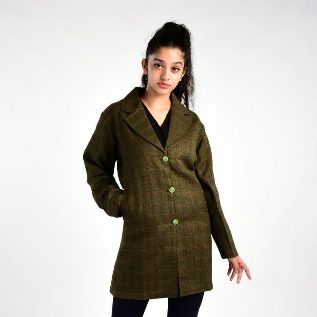 Handloom Woolen Checks Long Coat