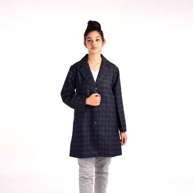 Handloom Woolen Checks Long Coat - 38