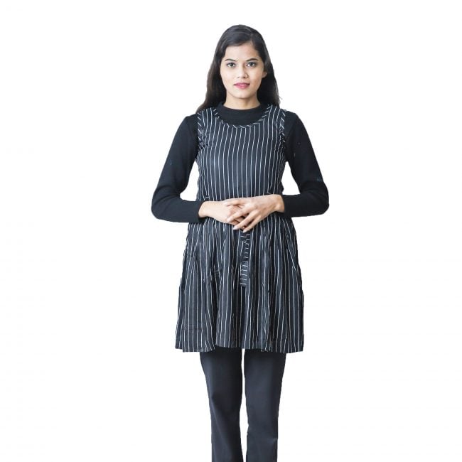 Handloom Cotton Strip Frock - S