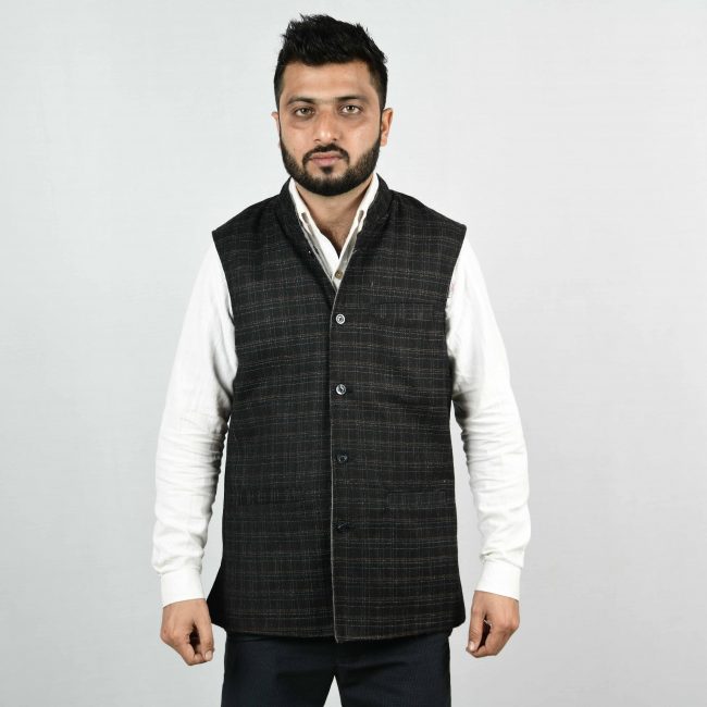Handloom Woolen Plain Waist Coat - 38
