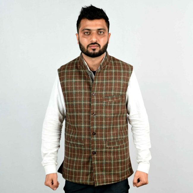 Handloom Woolen Plain Waist Coat - 38