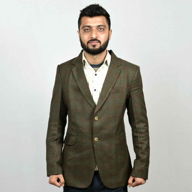 Handloom Woolen Check Coat - 38