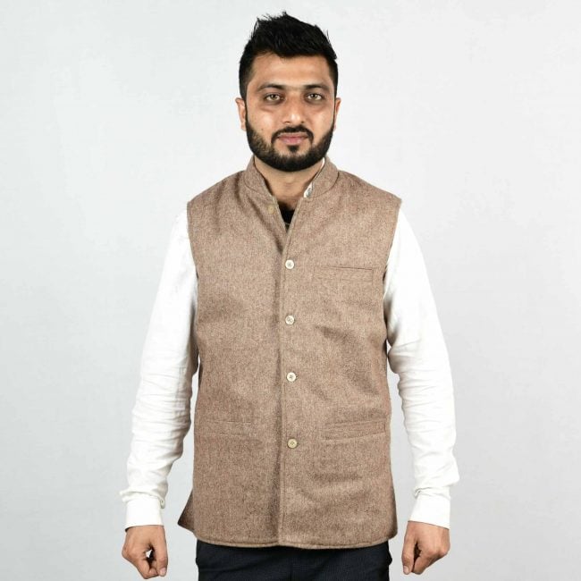 Handloom Woolen Plain Waist Coat - 36