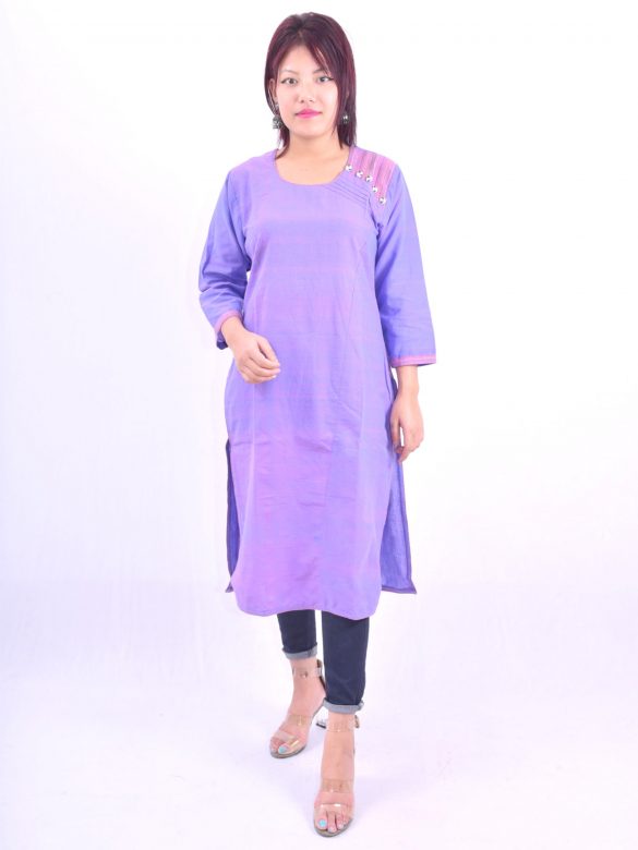 Handwoven Pure Cotton Purple Long Kurti
