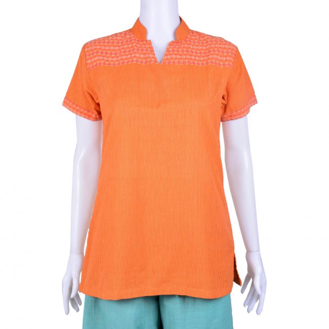 Handwoven Half Sleeve Top Orange (Small)