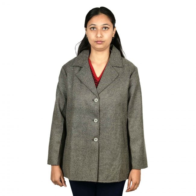 Handloom Woolen Plain Short Coat - 42
