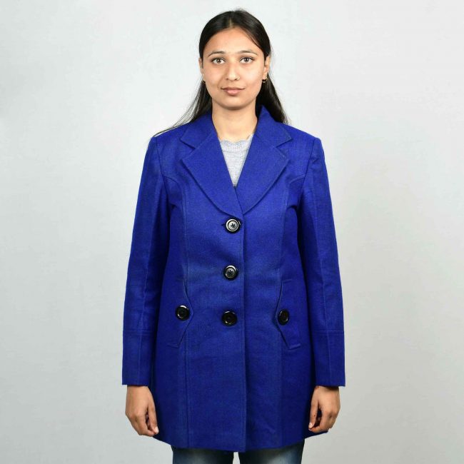 Handloom Woolen Plain Long Coat - 36