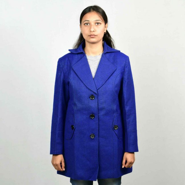 Handloom Woolen Plain Long Coat - 40