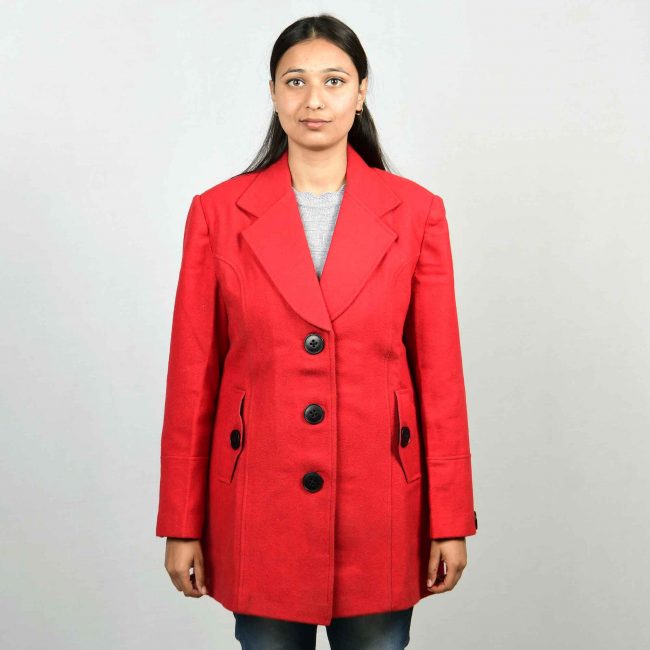 Handloom Woolen Plain Long Coat - 42