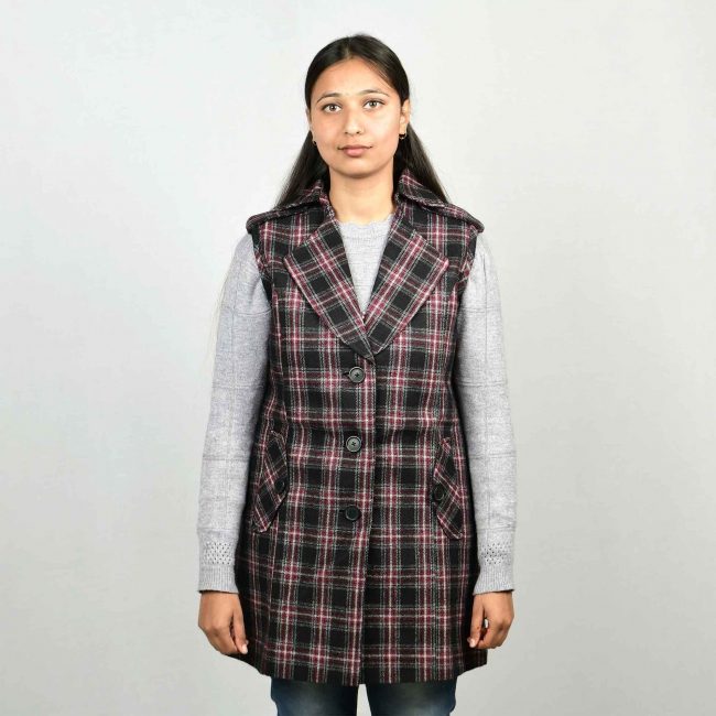 Handloom Woolen Plain Coat - 36
