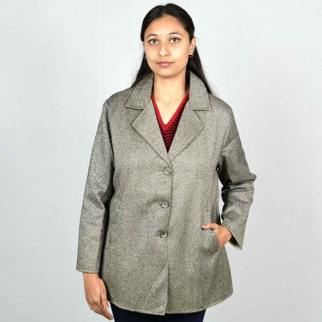 Handloom Woolen Plain Short Coat Silver Gray - 42 Inch