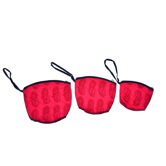 Handmade Cotton, Sponge & Bid Work Red Pouch