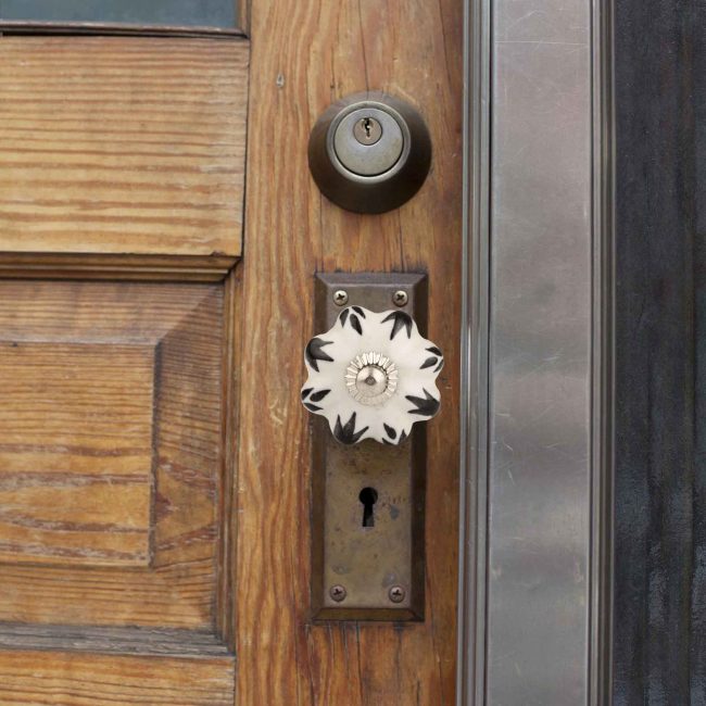 Blue Pottery White Black Door Knob