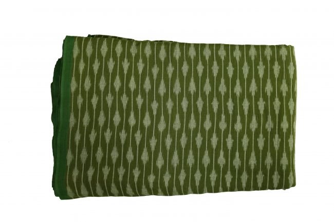 Pochampally Ikkat Cotton Fabric Standard Size Green Cream (2.5 Meters)