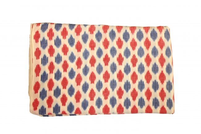 Pochampally Ikkat Cotton Fabric Standard Size Marron Blue and White (2.5 Meters)