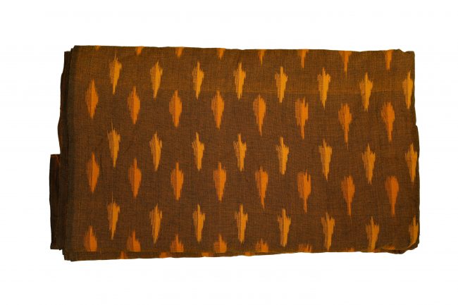 Pochampally Ikkat Cotton Fabric Standard Size Yellow and Brown (2.5 Meters)