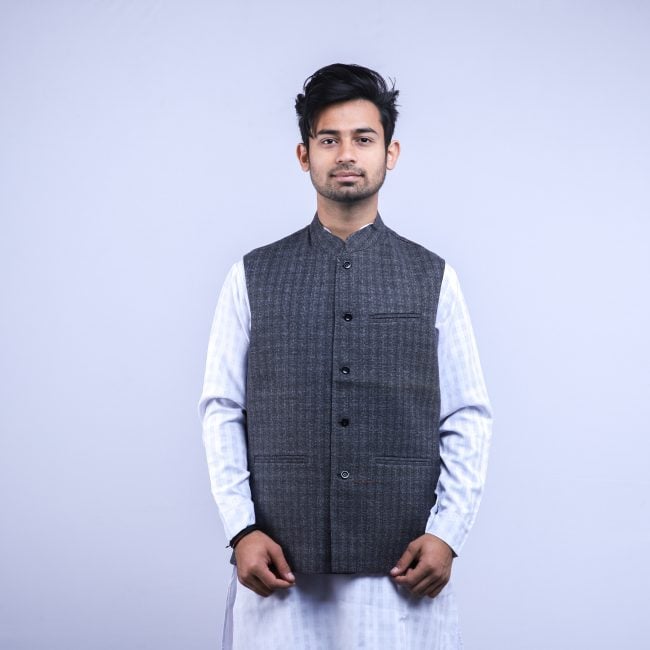 Woolen Plain Grey Waist Coat - 44