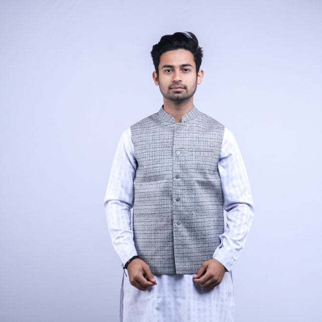 Woolen Check Grey Waist Coat
