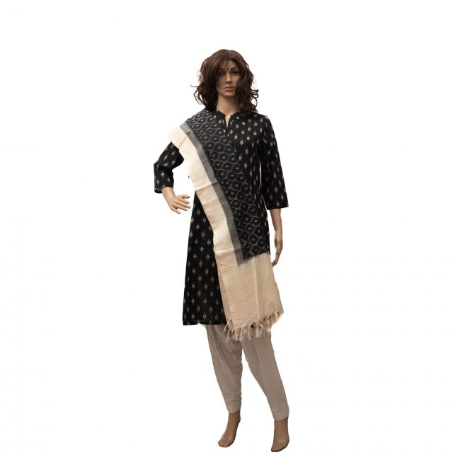 Pochampally Ikat Dupatta Black & Cream Free Size