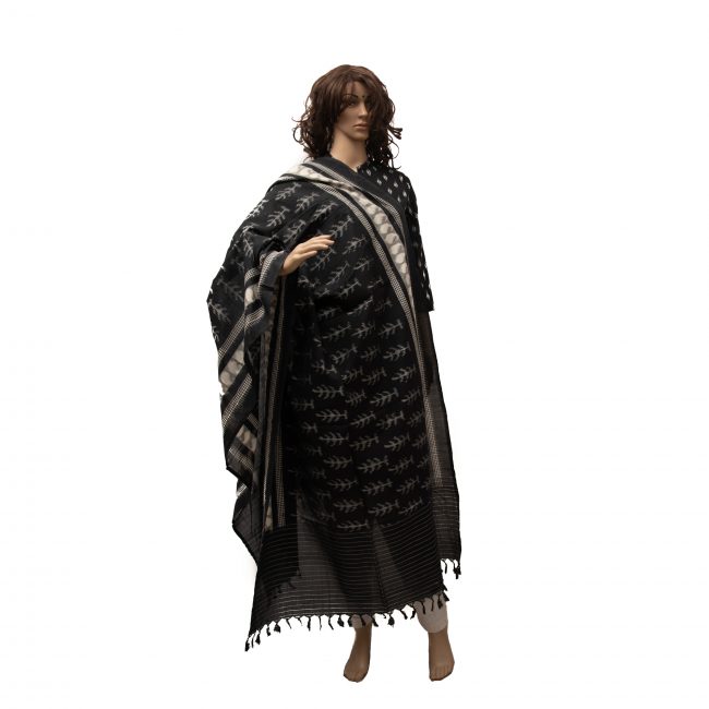 Tribes India Pochampally Ikkat Dupatta Black & White Free Size