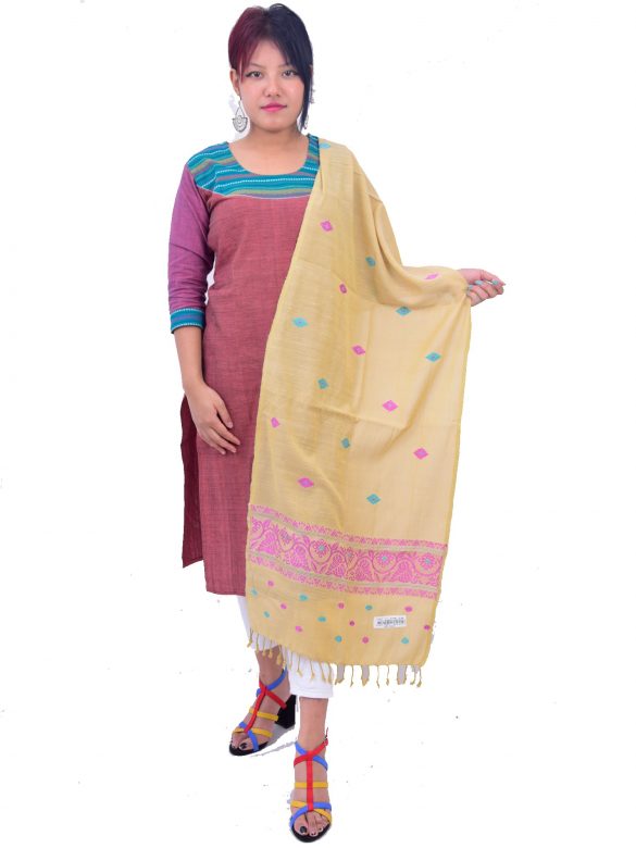 Handmade Floral Eri Silk Stole By Tribal Artisans of Assam