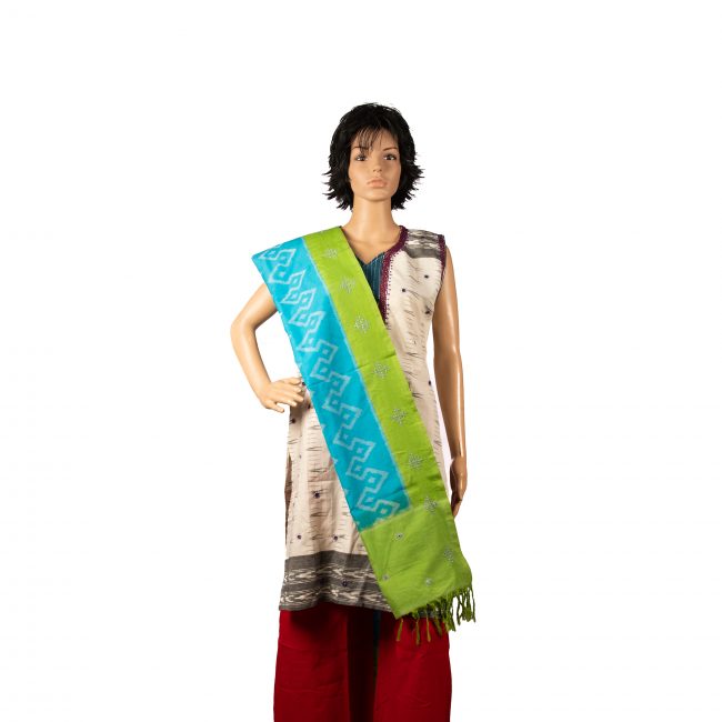 Tribes India Ikkat Cotton Dupatta Green & Blue