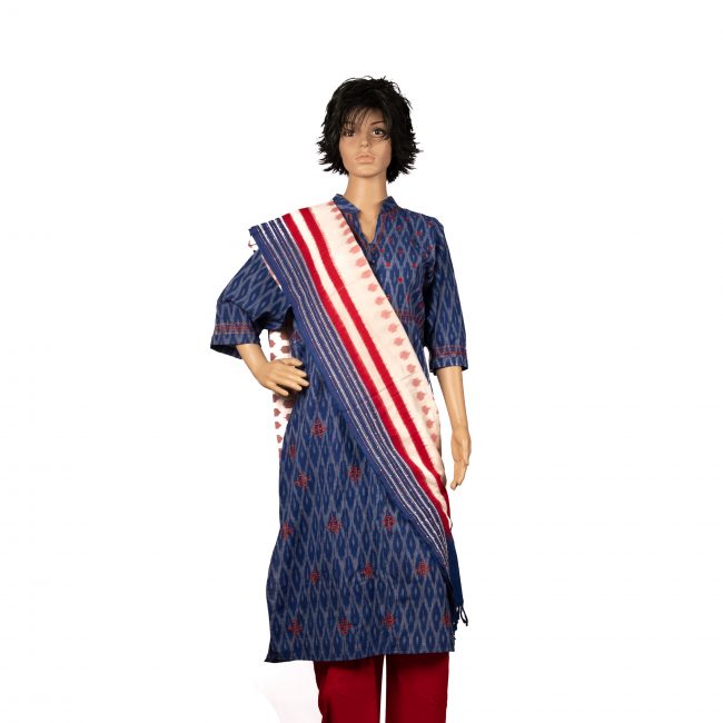 Tribes India Ikkat Cotton Dupatta White & Red