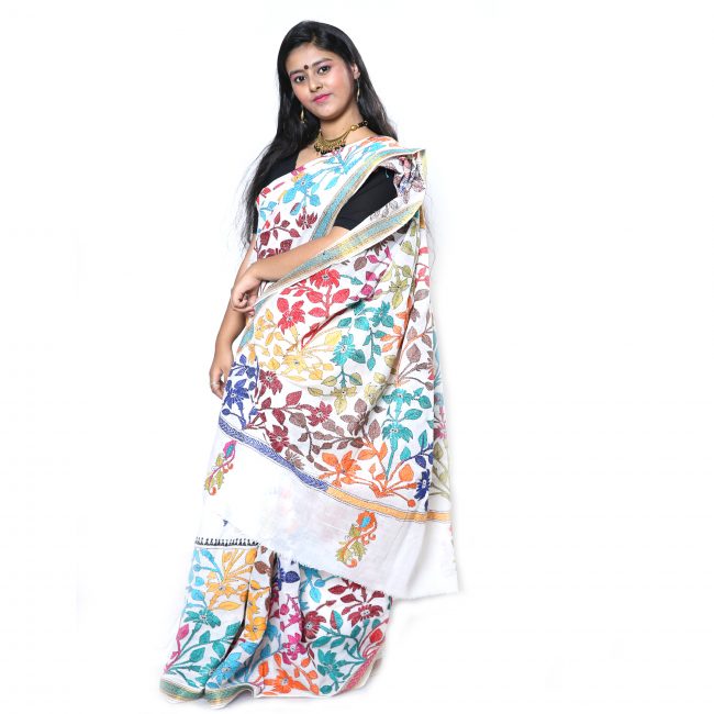 Handwoven Kantha Stitch Saree